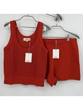 Kilte Collection Matching Set Hailey Crochet Tank & Alex Shorts Cherry 3/L-XL